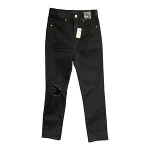 EXPRESS Jeans Black Denim Distressed Slim NEW Women 4R Stretch Super High Rise